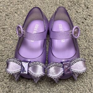Mini Melissa Lilac Glitter Jelly Mary Janes with Embellished Bow